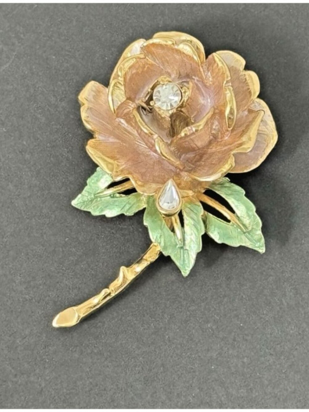 England's Rose R.J. Graziano 1997 Flower Brooch Pin Gold Tone Enamel Rhinestone - Picture 2 of 10